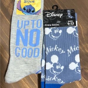 Disney Unisex Crew Socks - Gray and Blue with Stitch and Mickey